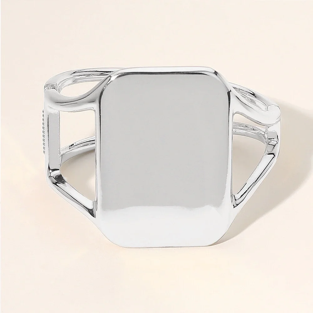 Silver Metal Rectangle Plated Hinged Bangle Bracelet - Picture 1 of 2